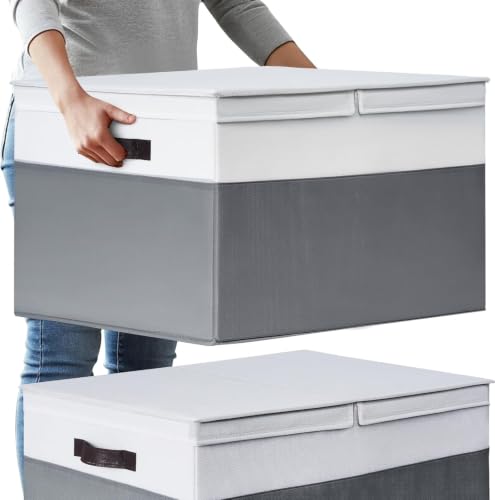 2 Pack EXTRA LARGE Blanket Storage Baskets with Lids, 22”x16”x12” - Image 2