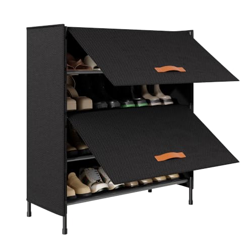4-Tier Shoe Storage Cabinet with Fabric Cover, Hard Flip Doors - Image 2