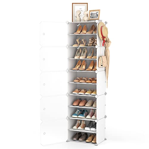 LANTEFUL 10 Tier Shoe Storage Cabinet with Door, Portable Narrow - Image 2