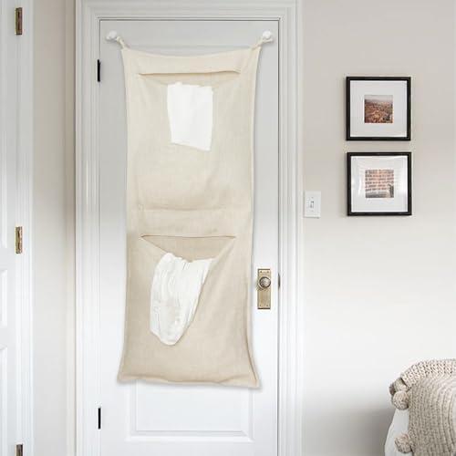 100% Linen Hanging Laundry Bag with 2 Compartments, Over the Door - Image 2