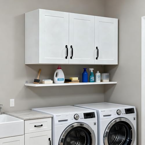 White Wall Cabinet, 3-Door, 35.3" D x 11.2" W x 23.6" H - Image 3