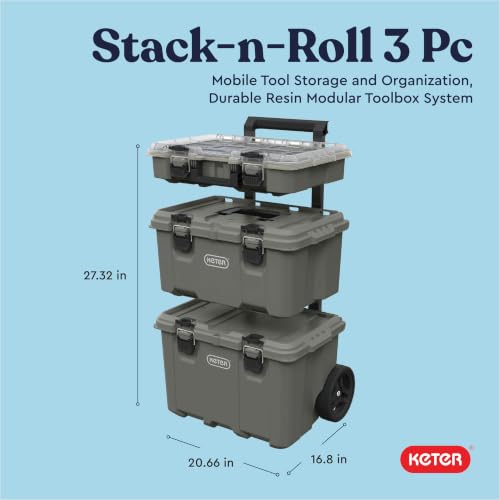 Keter Stack-N-Roll Outdoor Gear Organizer, 3-Piece Rolling - Image 3