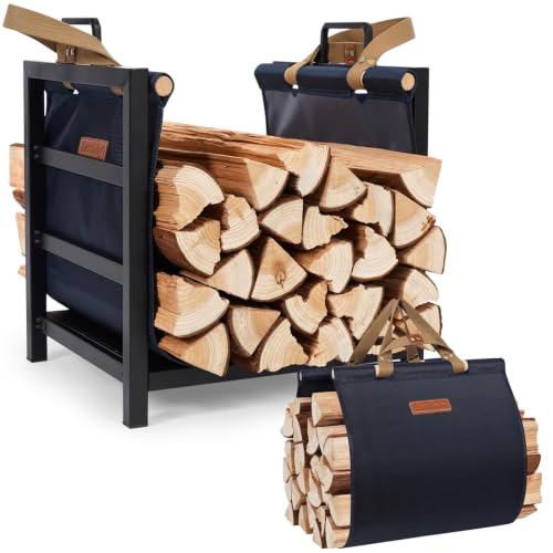 Firewood Rack Indoor Outdoor with Firewood Carrier,16 inch, Navy - Image 2