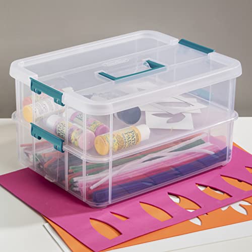 Sterilite 1427CLR Stack & Carry - 2 Layer Box, Clear Lid & Blue - Image 3