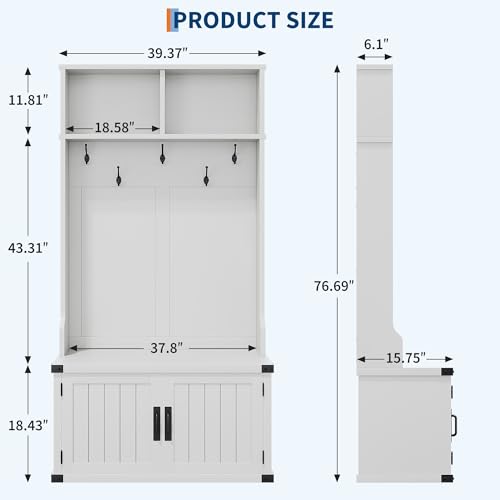 77.7" Farmhouse Hall Tree with Shoe Storage Bench, 4-in-1 - Image 4