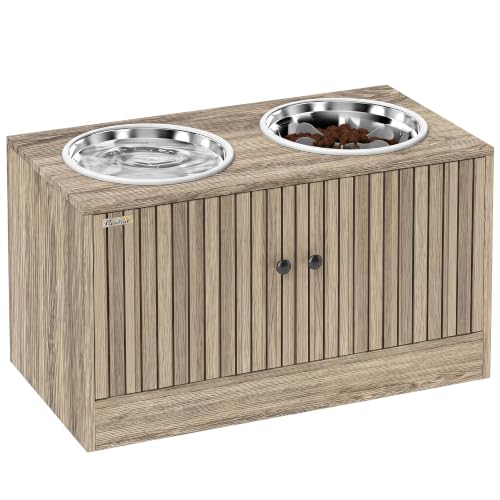 PawHut Elevated Dog Bowls, Storage Cabinet Slow Feeder - Image 2