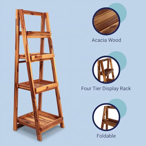 happimess Everett Ladder Shelf 4-Tier Folding Acacia Wood 48" - Image 8
