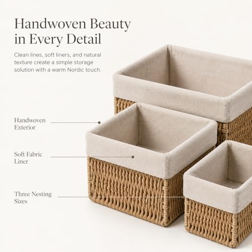 Wicker Storage Baskets Set of 3, Bathroom & Shelf Bins - Image 5