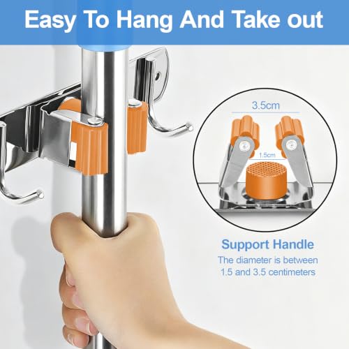 Steel Broom Holder Wall Mount Mop Holder Utility Tool Organizer - Image 4