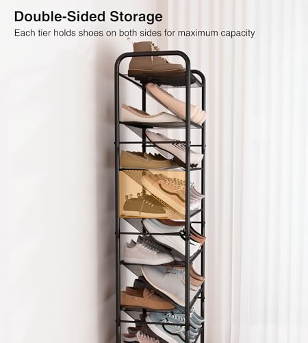 Double-Sided Narrow Shoe Rack with Lockable Wheels, 8-Tier - Image 5