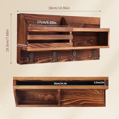 Solid Wood Key and Mail Holder for Wall, Brown - Image 4