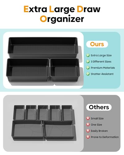 10 Pack Large Size Plastic Drawer Organizers Set, 3 Sizes Desk - Image 4