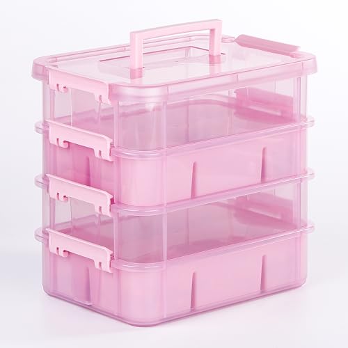 Art Supply Storage Organizer, 4-Tier 10 Qt Box, 2 Trays, Pink - Image 2