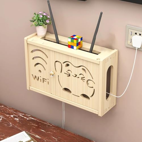 Wall Mounted Router Storage Box,Wood Wireless WiFi Router Shelf - Image 2