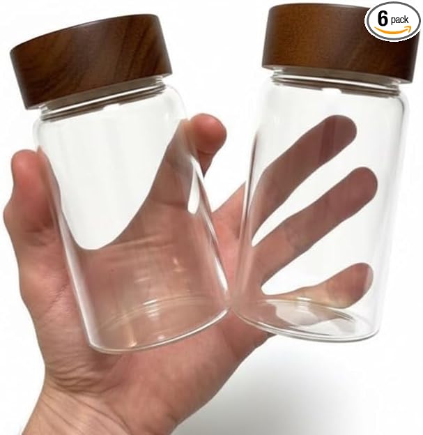 Wide Mouth Glass Storage Jars With 2.5" Acacia Wood Lids - 6 Pack of 9.5 Oz Food Storage Containers - Borosilicate Glass Canisters Sets For Kitchen - Pantry Organizers and Storage for Rice Coffee
