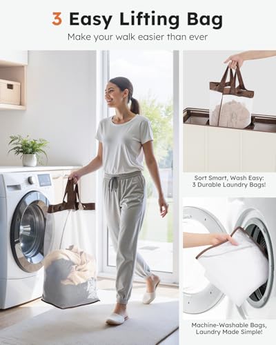 SOLEDI Large Laundry hamper 3 Section with Lid, 180L Laundry - Image 5