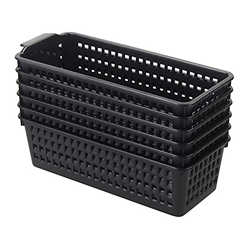 Slim Plastic Storage Baskets, Black, 6 Packs - Image 6