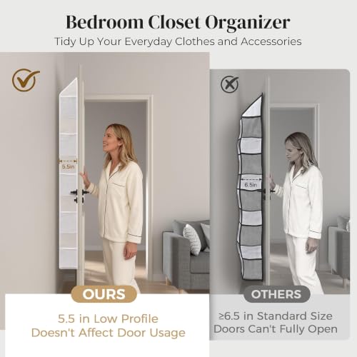 Eco-Bamboo Slim Over The Door Organizer, Narrow 5-Tier Storage - Image 7