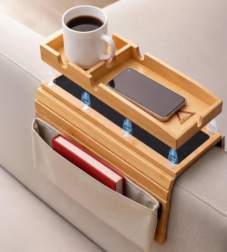 Bamboo Sofa Arm Tray with Strong Magnets – Stable Wood - Image 2