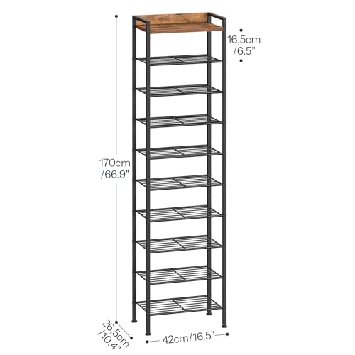 HOOBRO 10 Tier Shoe Rack Organizer with Wooden Top, Narrow Shoe - Image 3