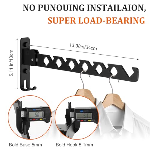 Wall Mounted Clothes Hanger Rack, Heavy Duty Folding - Image 4