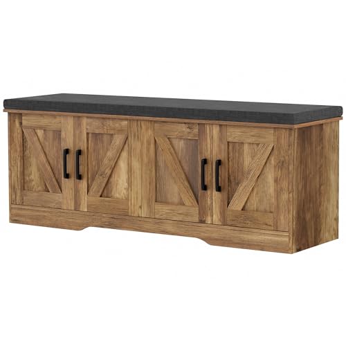 HOMSHO Farmhouse Shoe Storage Bench with 4 Barn Doors & - Image 2