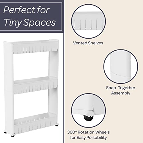 Lavish Home 3 Tier Shelf Rolling Cart, White, 19.5” x 5” x 28” - Image 7