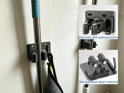 Mop Broom Holder, 4 Pcs Stainless Steel Broom Holder Wall - Image 6