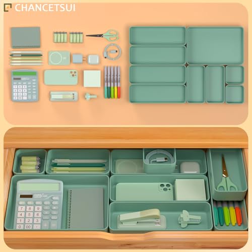 CHANCETSUI 9 Pcs Stackable Drawer Organizer Trays Set, Green - Image 5