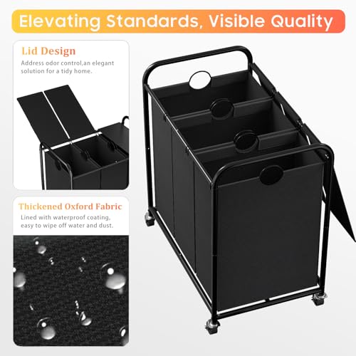 180L Laundry Sorter 3 Section, Rolling Laundry Basket with Wheels - Image 5