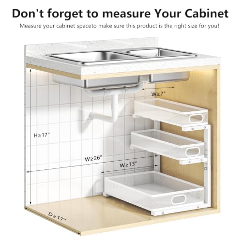 3-Tier Under Sink Organizer, Slide Out Drawer Rack, White, 2 Pack - Image 3