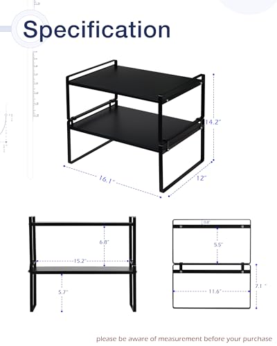 Nxconsu Stackable Cabinet Shelf Organizer 2 Pack, Wide Black - Image 4