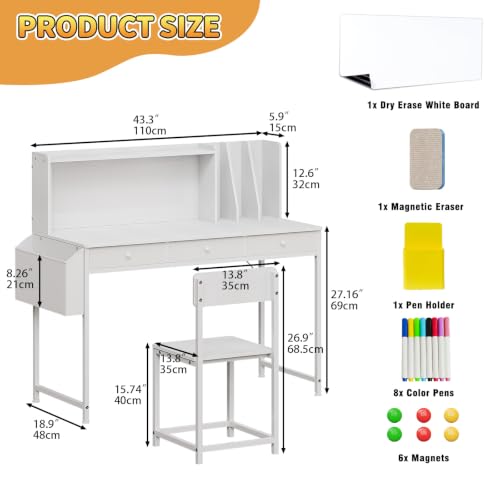 Kids Desk and Chair Set, 6-12, Study Desk with Hutch and Storage - Image 4