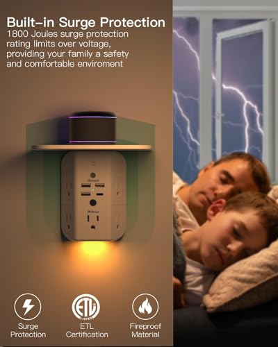 Mifaso Outlet Extender with Shelf and Night Light, 1800J Surge - Image 5