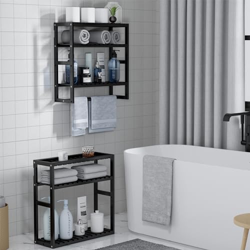 PPN 100% Bamboo Towel Rack Bathroom Storage Shelves Over - Image 4