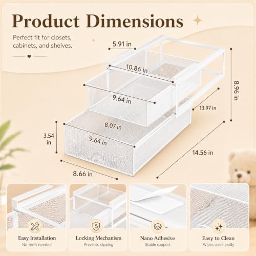 Underwear Organizer for Closet, 2-Tier Under Shelf Pull - Image 3