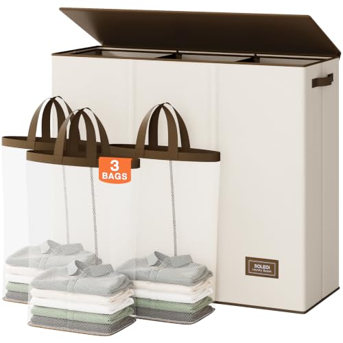 SOLEDI Large Laundry hamper 3 Section with Lid, 180L Laundry - Image 2
