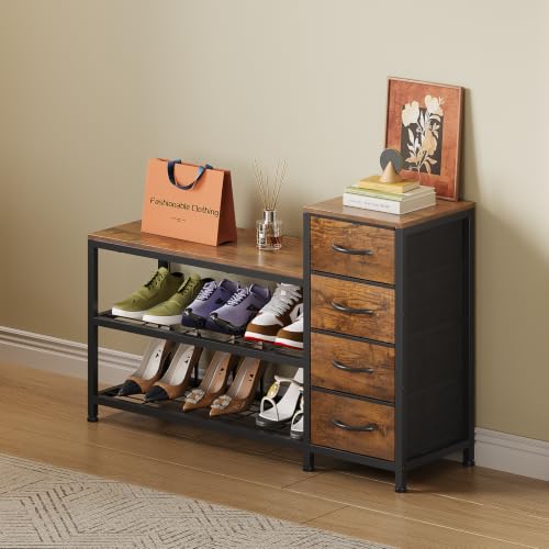 EXOTICA Industrial Shoe Storage Bench with 4 Drawers & - Image 4