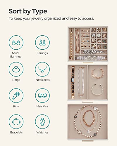 SONGMICS Jewelry Box Organizer, 3-Layer Storage with 2 Drawers - Image 5