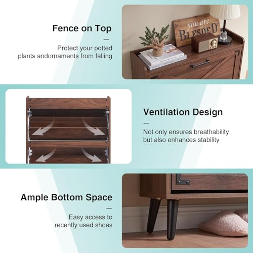 Farmhouse Shoe Storage Cabinet with 2 Flip Drawers & Barn Door - Image 5