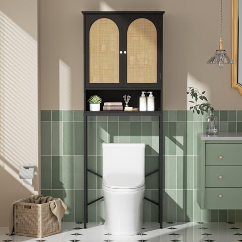 Rattan Toilet Storage Cabinet, Over The Rack Wood Cabinet - Image 4