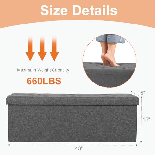 Sweetcrispy 43 Inch Folding Storage Ottoman Bench, Ottoman - Image 4