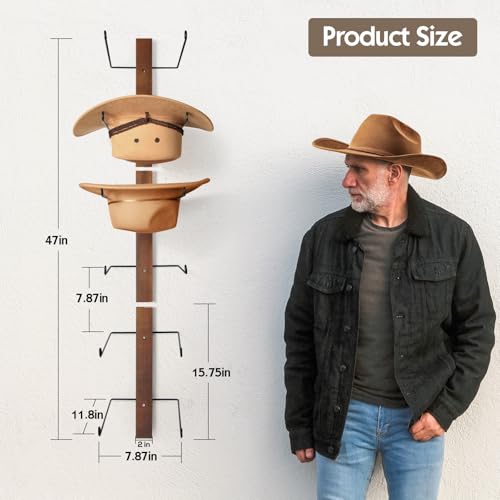 Cowboy Hat Holder, 3-Piece Wall Mount Cowboy Hat Rack - Image 4