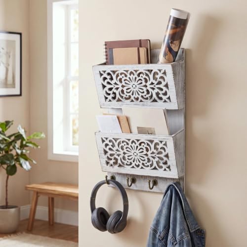Mail Organizer Wall Mounted with Key Hook, 2-slot Mail Holder - Image 6