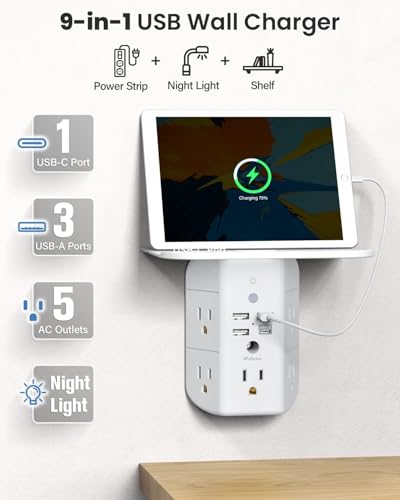 Mifaso Outlet Extender with Shelf and Night Light, 1800J Surge - Image 3