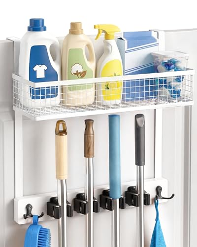Lorbro Over the Door Broom and Mop Holder with Basket, 4 - Image 2