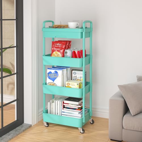 Calmootey 4-Tier Utility Cart with Drawer & Wheels | Home Organization - Image 6