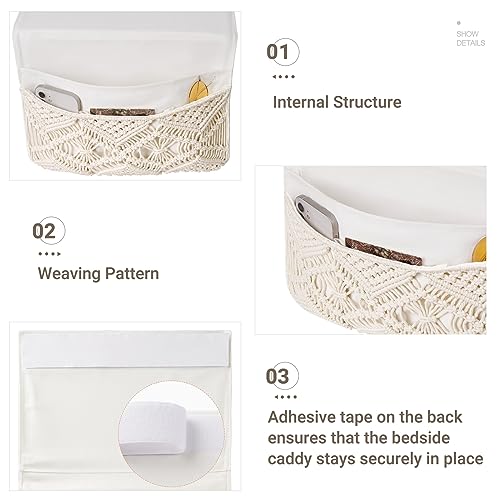Mkono Macrame Bedside Caddy, Boho Bed Storage Organizer - Image 7