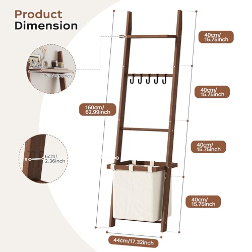 63" Bamboo Blanket Ladder with Shelf, Fabric Storage - Image 3