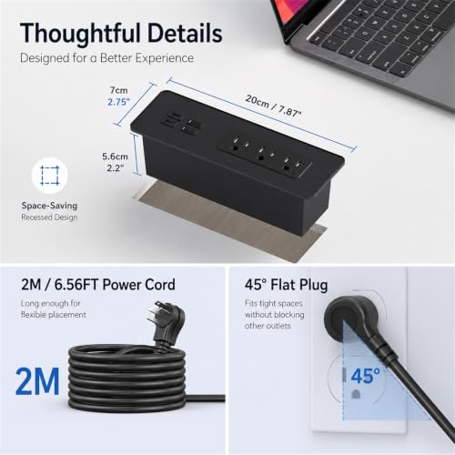 Recessed Power Strip with 65W USB C, Countertop Desk Outlet - Image 7